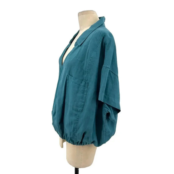 Athleta Playa Linen Tie Top Borealis Green Blue Short Sleeve Plus Size 3X - Picture 6 of 10